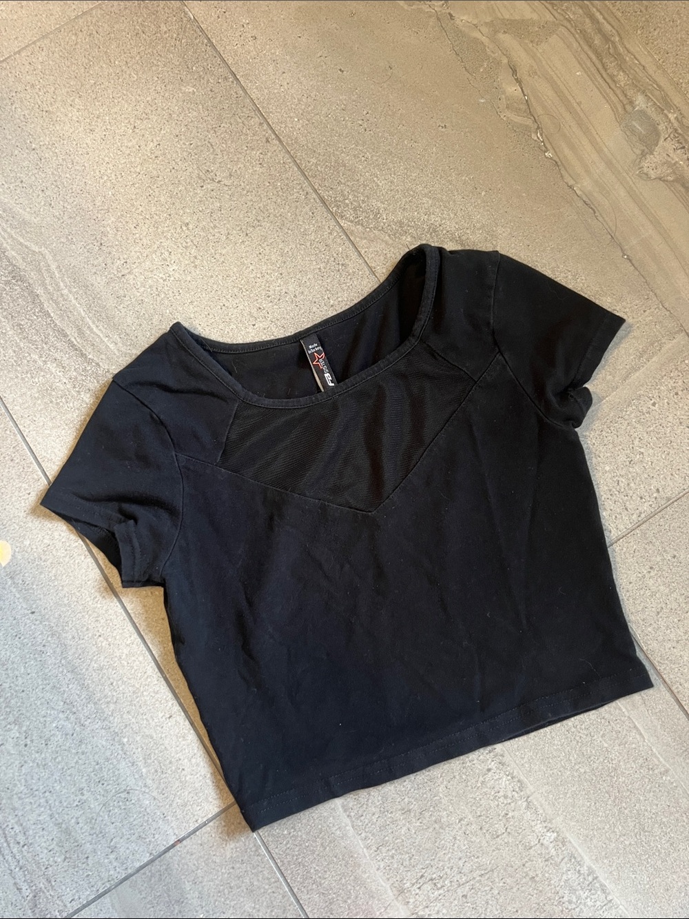 Short Sleeve Mesh-Inset Crop Top